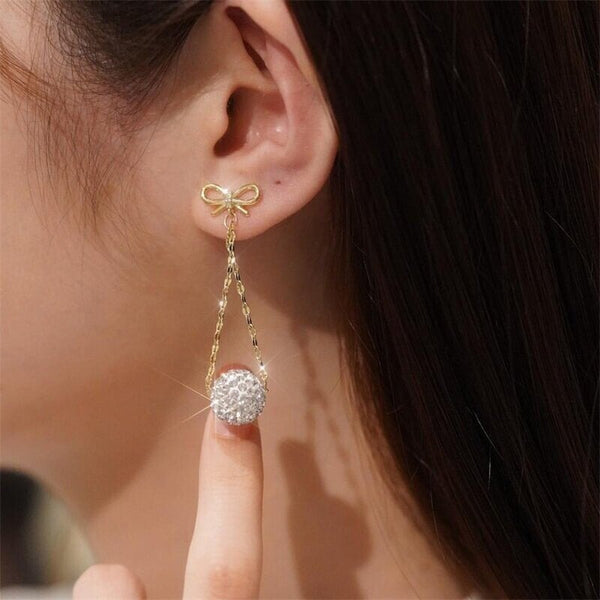 Bow Diamond Ball Earrings